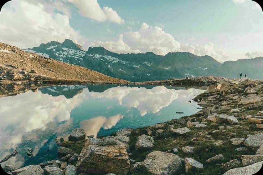 Alpine lake with mountain reflections