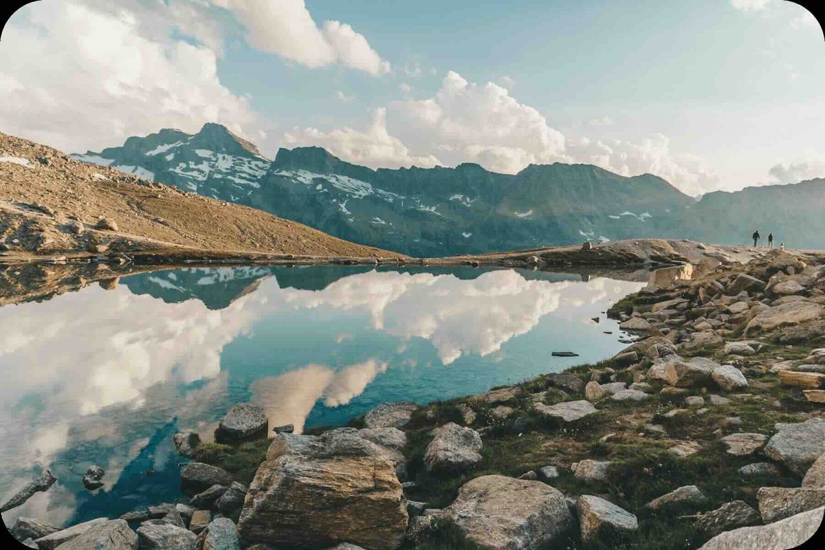 Alpine lake with mountain reflections