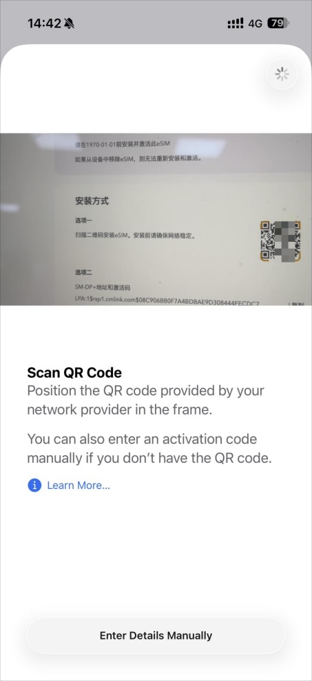 After successful scan, click Continue button to add eSIM