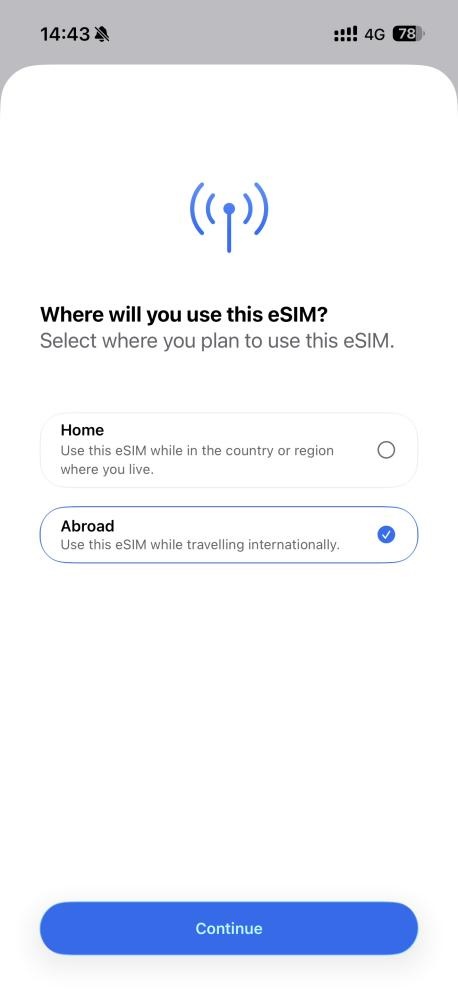 Confirm eSIM usage region setting, continue to next step