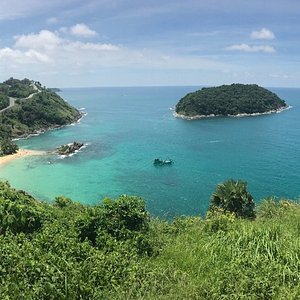 Blue bay and small islands seen from a Phuket west coast viewpoint